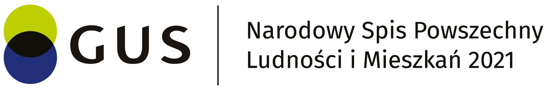Logo Głównego Urzędu Statystycznego z pełną nazwą w języku polskim: Narodowy Spis Powszechny Ludności i Mieszkań 2021, w kolorze